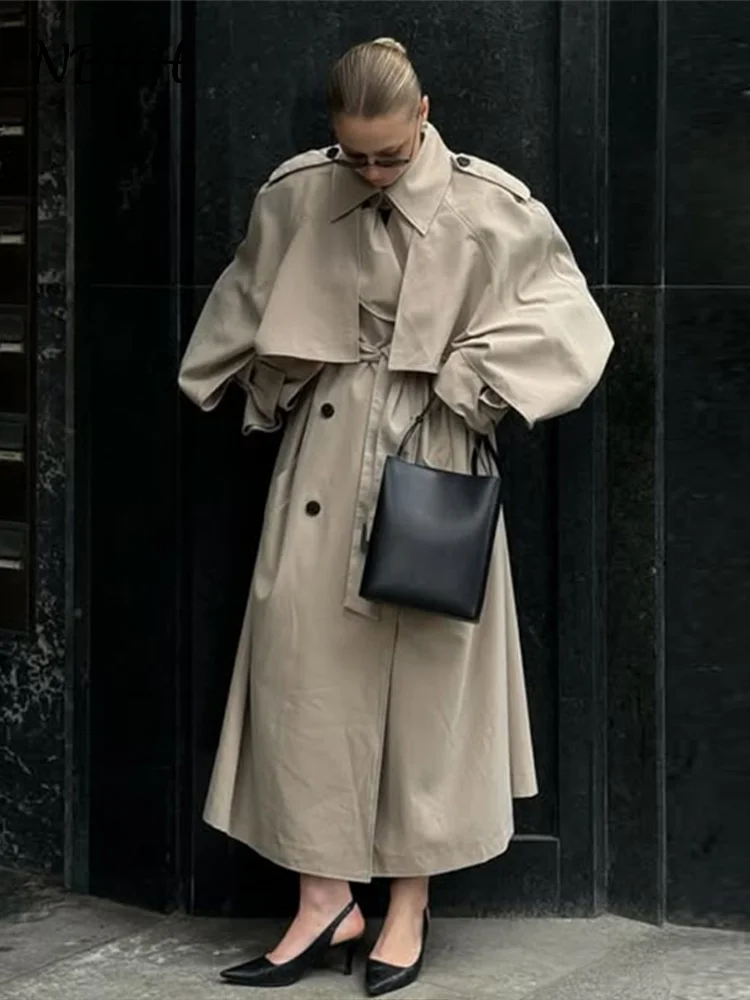 Trench lungo da donna elegante con cintura risvolto ampio doppio petto cappotti a maniche lunghe 2025 Autunno Lady Chic Commute Outwear 2