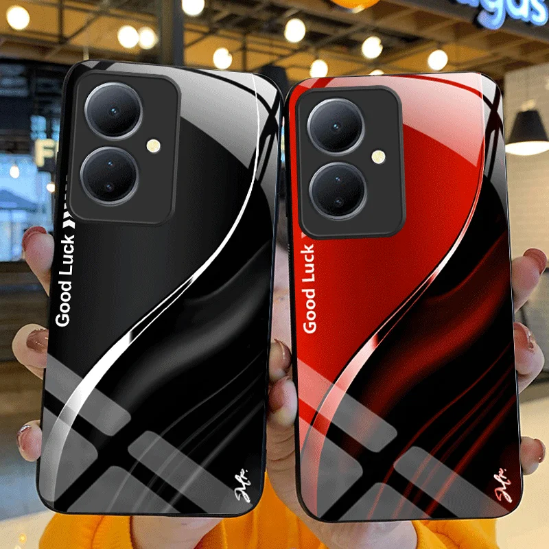 Gradient Color Hard Tempered Glass Protective Phone Case