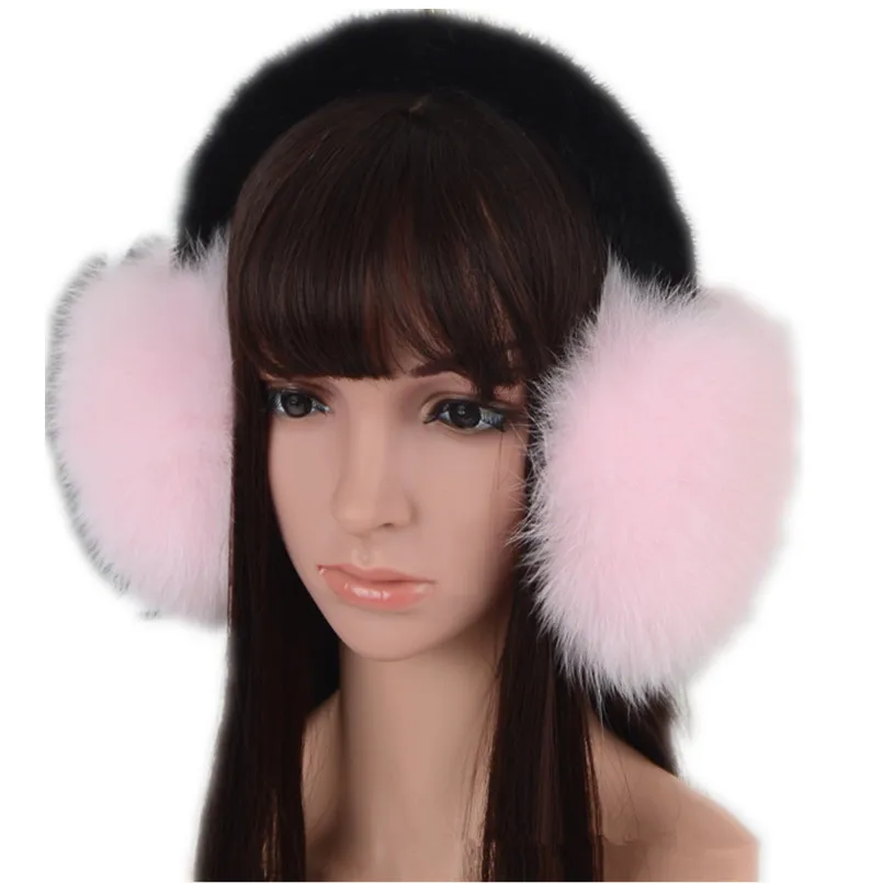 

Real Fox Fur Earmuff with Black Genuine Mink Fur Band Fluffy Winter Accessory Warm Fashion Ear Muff Stylish Ear Warmers