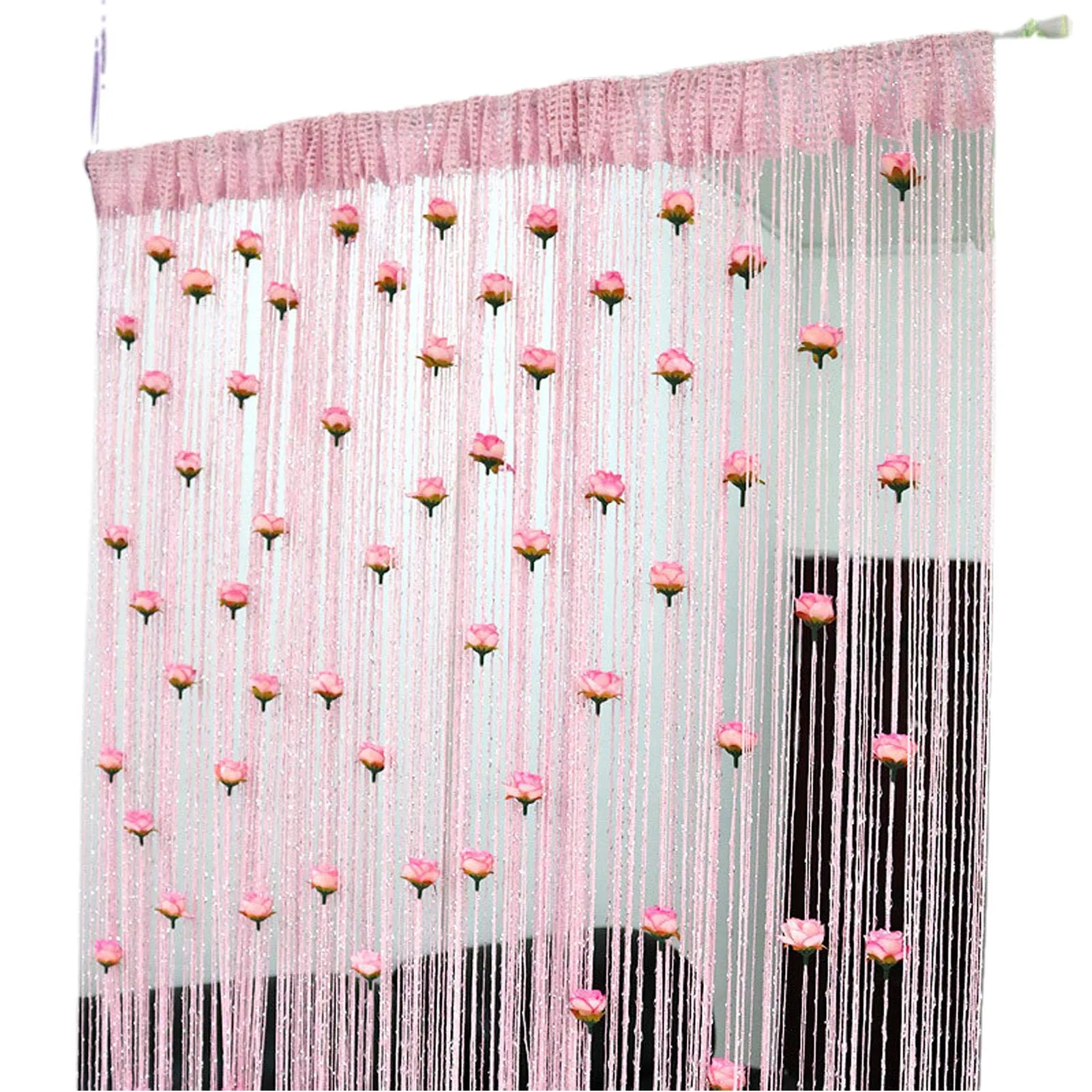 Rose Flower Door Curtain - 3D Tassel String Privacy Window Panel for Living Room Decor