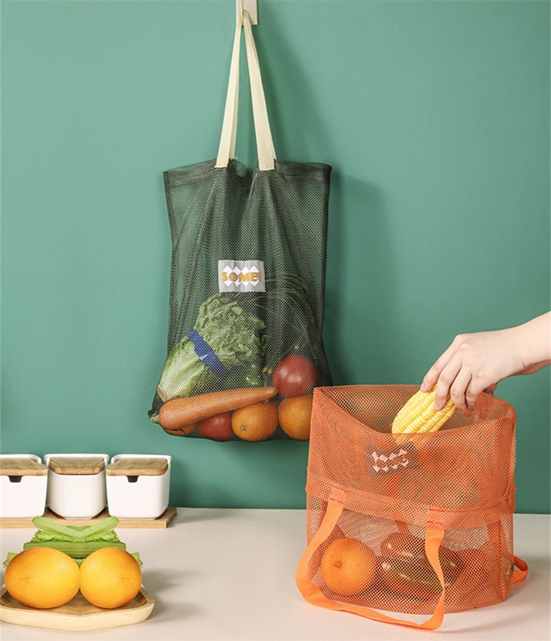 Portable Shopping Bag Reusable Storage Mesh Bags Washable Handbag Grocery Fruit Vegetable Hollow Net Bag Garlic Onion Organizer