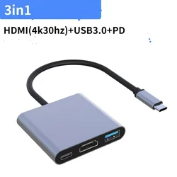USB - C Hub with Power Delivery, 4K HDMI, and USB 3.0 Port (Gray 4K 1 pcs)
