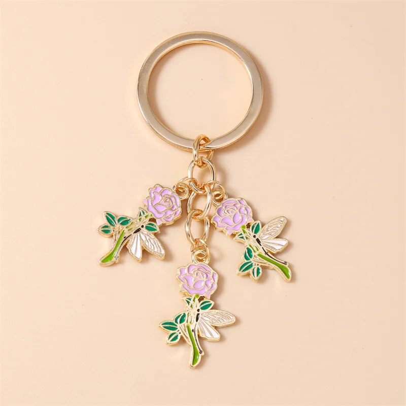 Aihua Niedlicher Emaille-Rosen-Schlüsselanhänger für Frauen und Mädchen, Schlüsselring-Anhänger für Handtaschen-Deko, DIY Handgemachter Schlüsselanhänger, Schmuckgeschenke – Detail 7