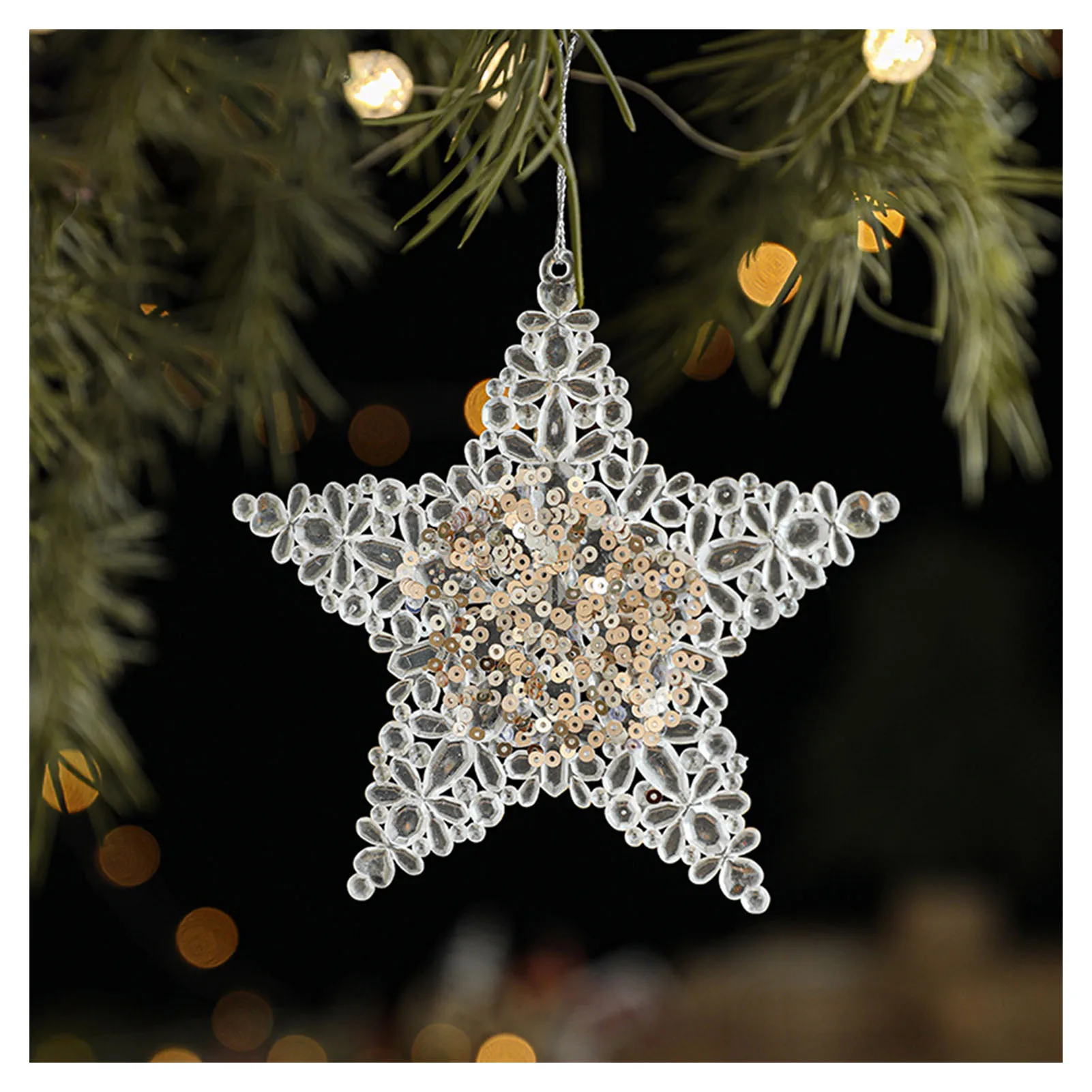 thumbnail image 1 of Christmas Clear Snowflake Pendant Snowflake Garland Feather Shape Xmas Decor for Christmas Theme Party Decor, 1 of 5