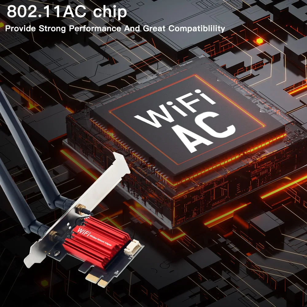 WiFi 5 AC1200 PCI-E 무선 어댑터 네트워크 카드 BT 4.0 듀얼 밴드 2.4G/5GHz 802.11AC Windows 7/8/10/11 용 데스크탑 노트북 PC