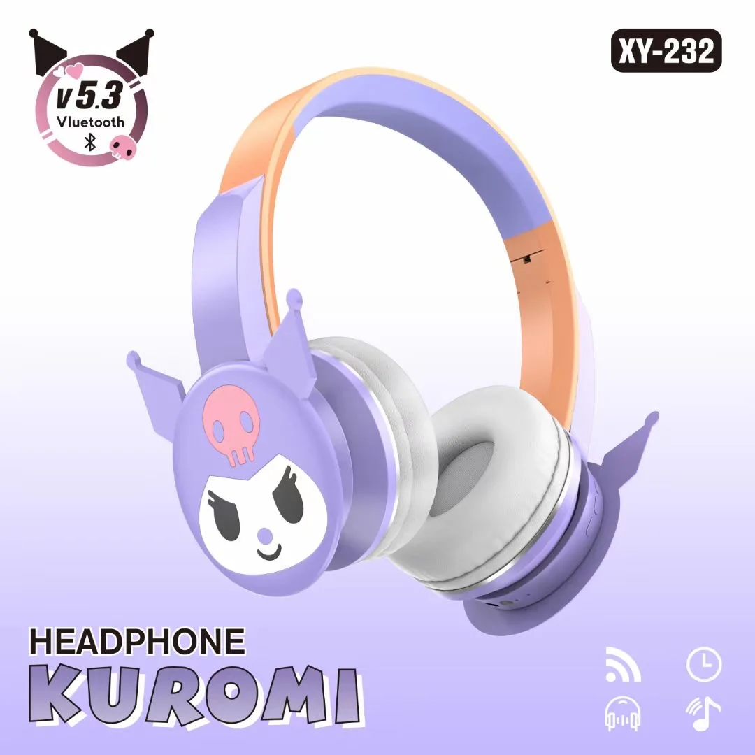 NEW Sanrio XY-232 Kuromi Bluetooth Wireless Headphones Wireless Headset with Mic Foldable Lightweight Earphone for Phones Laptop