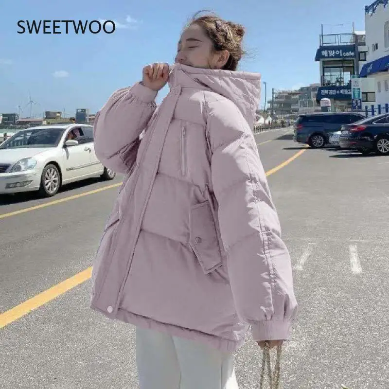 Casual Harajuku Winter Coat Women Puffer Korean Fur Collar Thick Warm Parkas Female Oversized Hooded Jacket Mujer Slim tide 2022