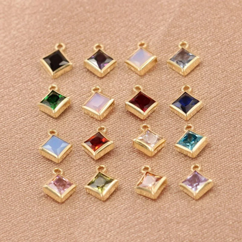 14 Karat Gold gefüllter 6 mm rautenförmiger Lünetten-Charm mit 0,9 mm geschlossenen Ringen, Geburtsstein-Lünette, DIY-Anhänger-Charm, quadratischer Zirkonia – Detail 13