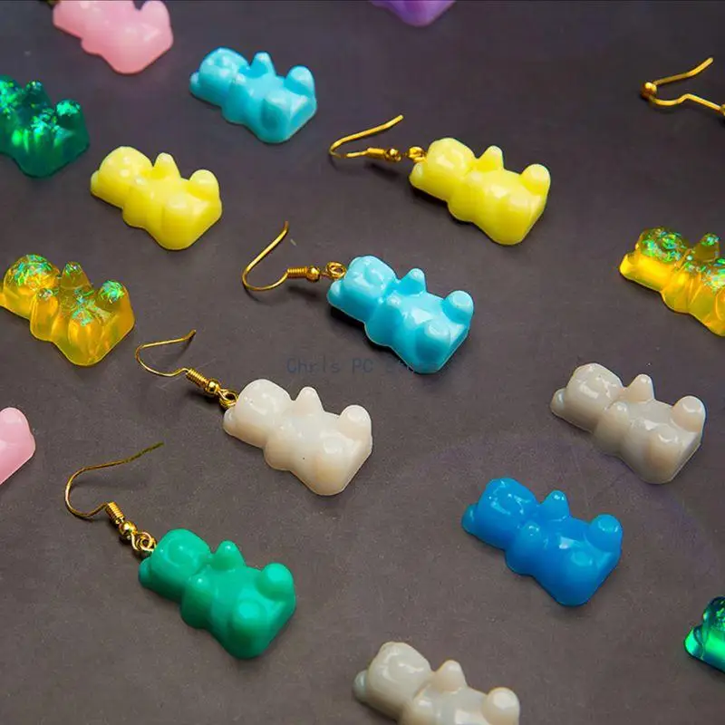 H8WA DIY Eardrops Dangles UV Crystal Resin Mold Sugar Bear Earrings Silicone Mold