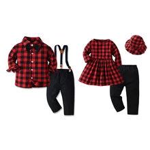 

Baby Boy Girl Clothing Sets 2022 Spring Fahion Plaid Shirt+Solid Overalls Suit Autumn New Long Sleeve Kids Clothes Girls Outfits
