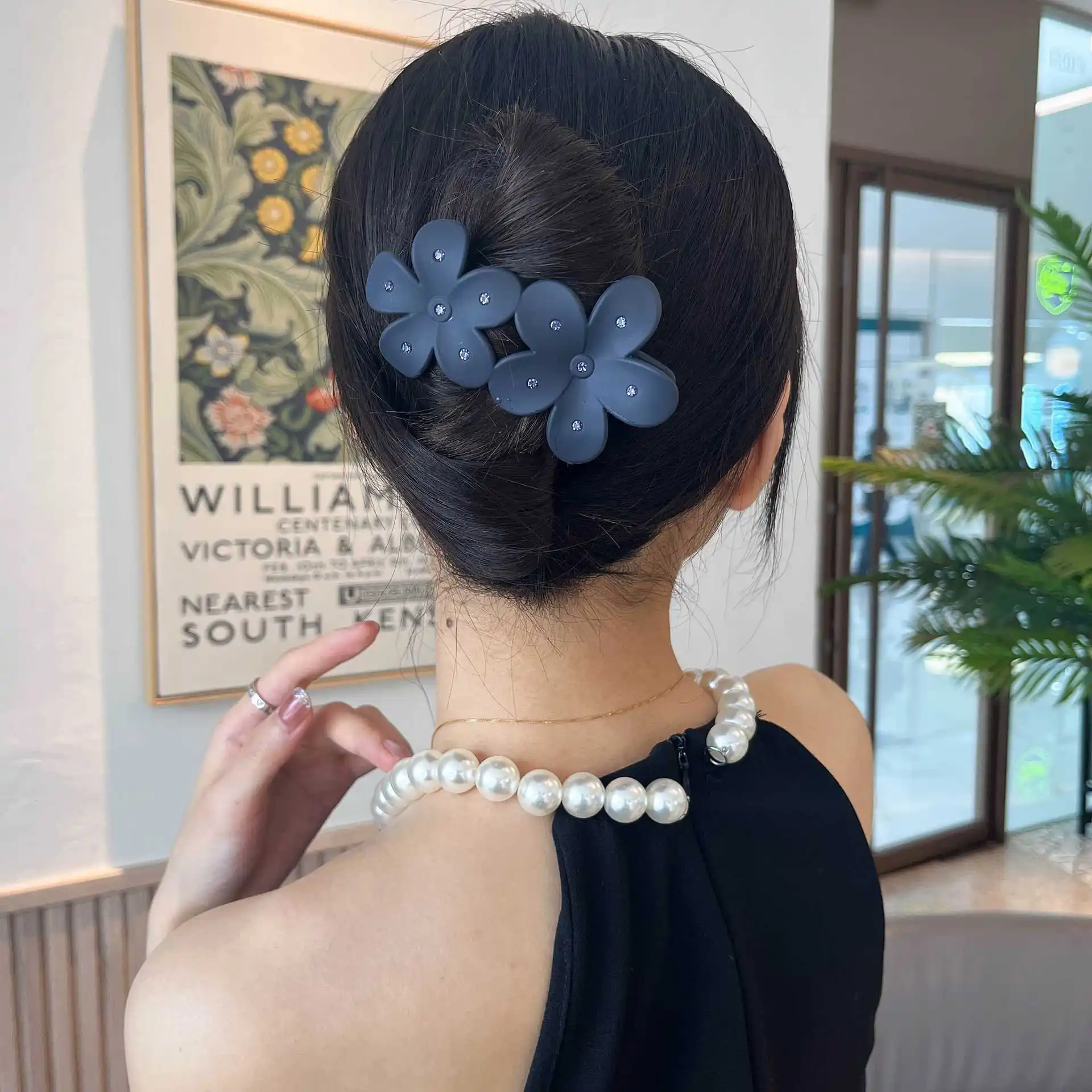 

S3648 Resin Hairpin Hair Clip For Women Bobby Pin Lady Girls Rhinestone Double Flower Barrette Big Duckbill Hair Accessories