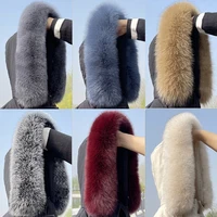 Real Natural Fox Fur Scarf Winter Fashion Coat Trim Straight Collar Women's Luxury Keep Warm Solid Color Scarves Decorate Shawl 1
