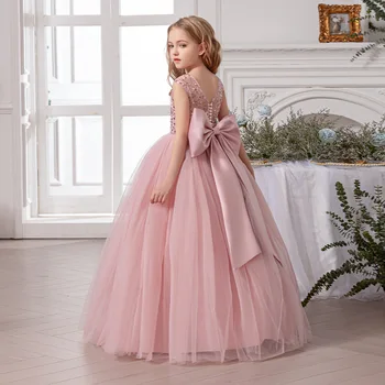 Luxury Flower Girl Long Dress Girl Princess Wedding Dresses Big Bow Lace Puffy Teenage Girls Birthday Gowns Party Little Girl 1