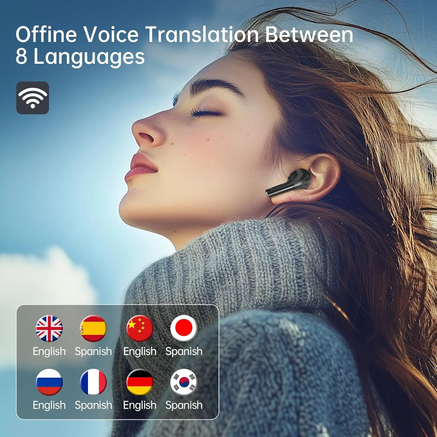 Wireless Earbuds UYUXIO AI Language Translator Earbuds 144 Languages Hebrew Translator Device Earphone and Accents 8 Offline Language Earphones