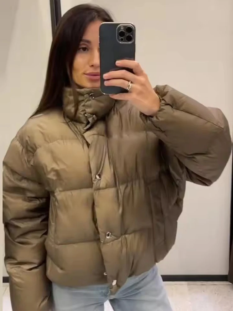 Women's Winter Quilted Jacket Coat Stand Collar Short Parka Coats Fashion Warm New Outerwear Female High Street Casual Outfit ﻿