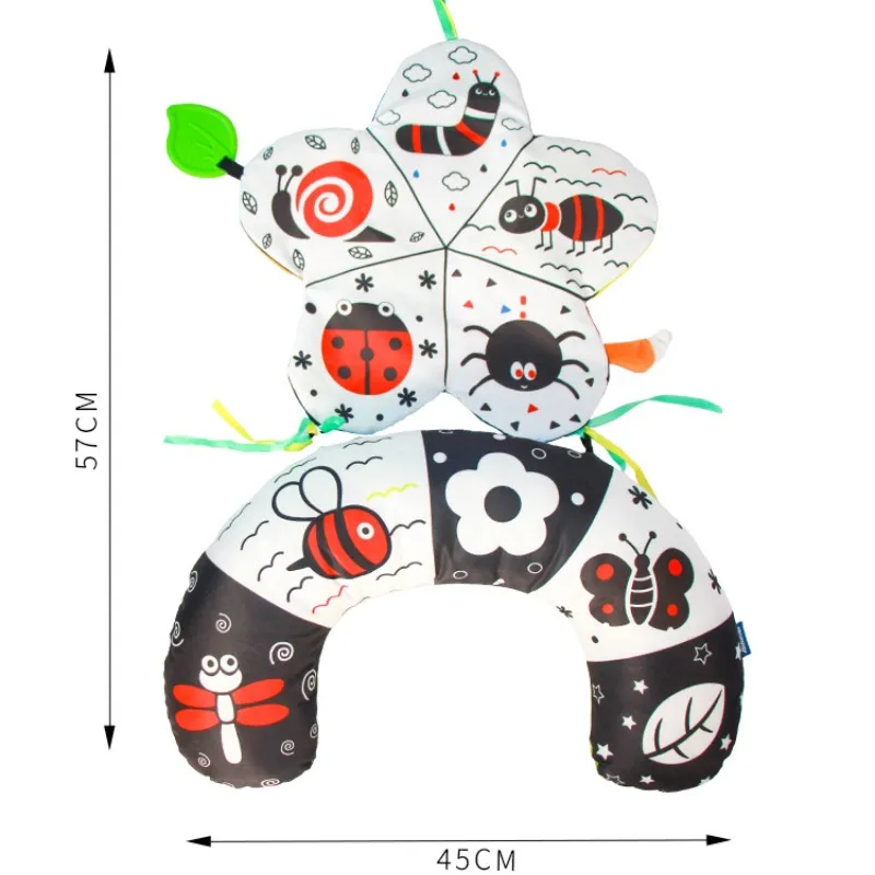Baby Black And White Tummy Time Pillow Toy Newborn Head Up Training Pillow High Contrast Double-Sided Sensory Lying Pillow 5