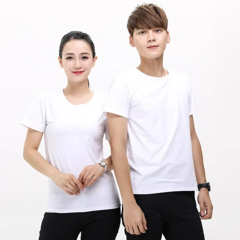 Polyester Sublimation Blank White T-Shirts for Man Women Kids Casual Short Sleeve Summer Tops Tee Shirts 2