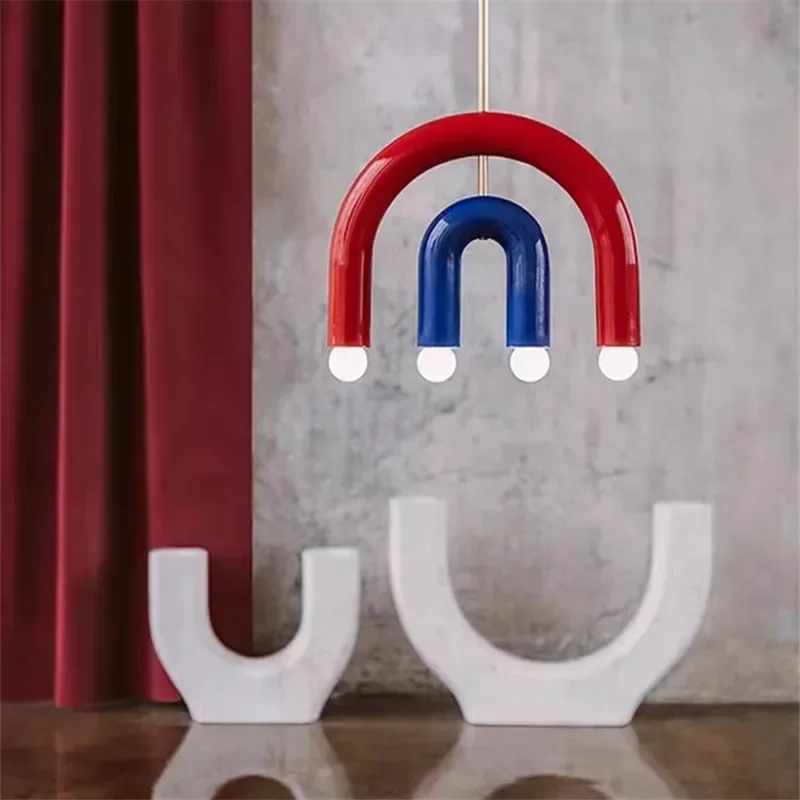 DIY Bauhaus color chandelier color blocking minimalist geometric chandelier hotel restaurant children's room lighting fixtures led chandelier ceiling chandelier led pendant light