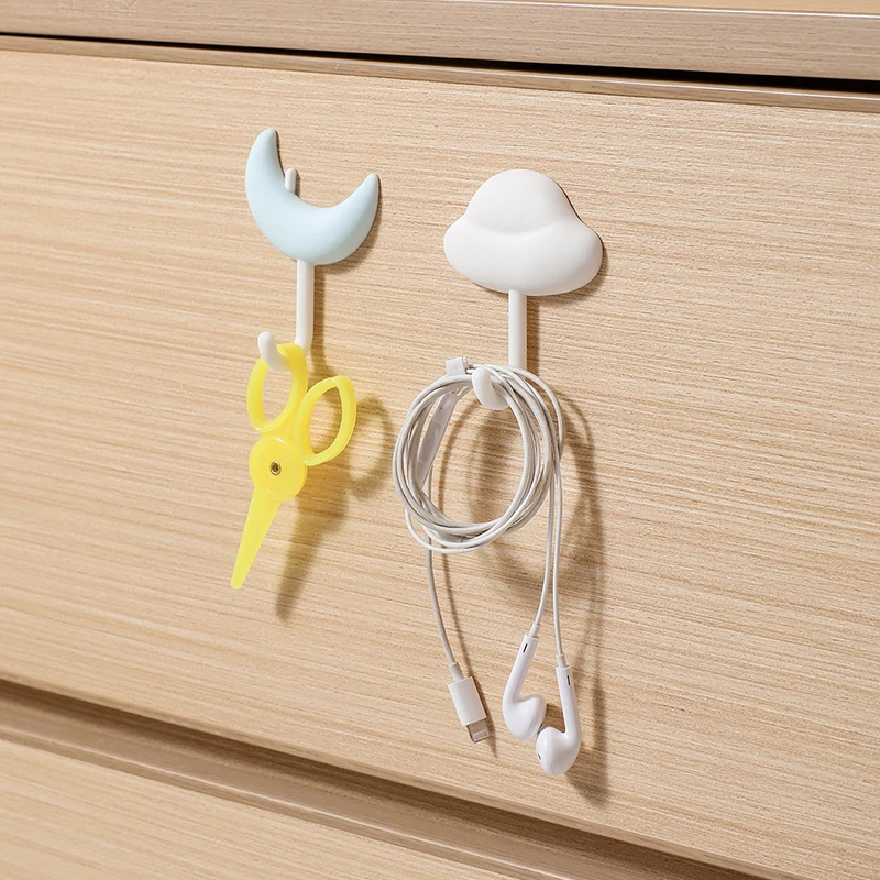 3pcs Cloud Moon Hooks No-punch Non-marking Adhesive Backed Adhesive Hooks Kitchen Bathroom Wall Cute