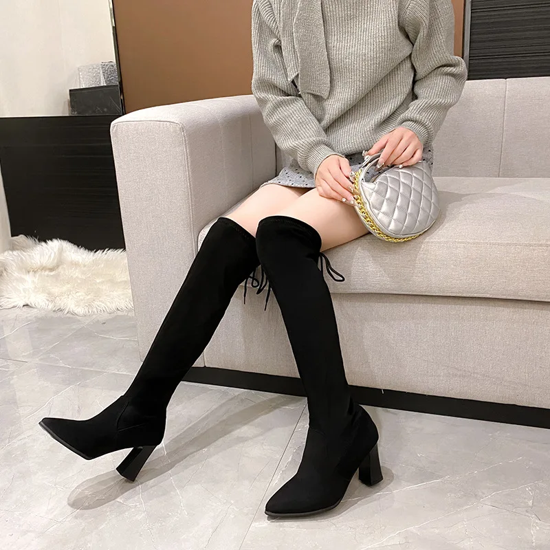 Women High Boots Sexy High Heels Sock Boots Suede Women's Pumps Winter Designer Luxury Boots Woman 2025 New Snow Botas Female