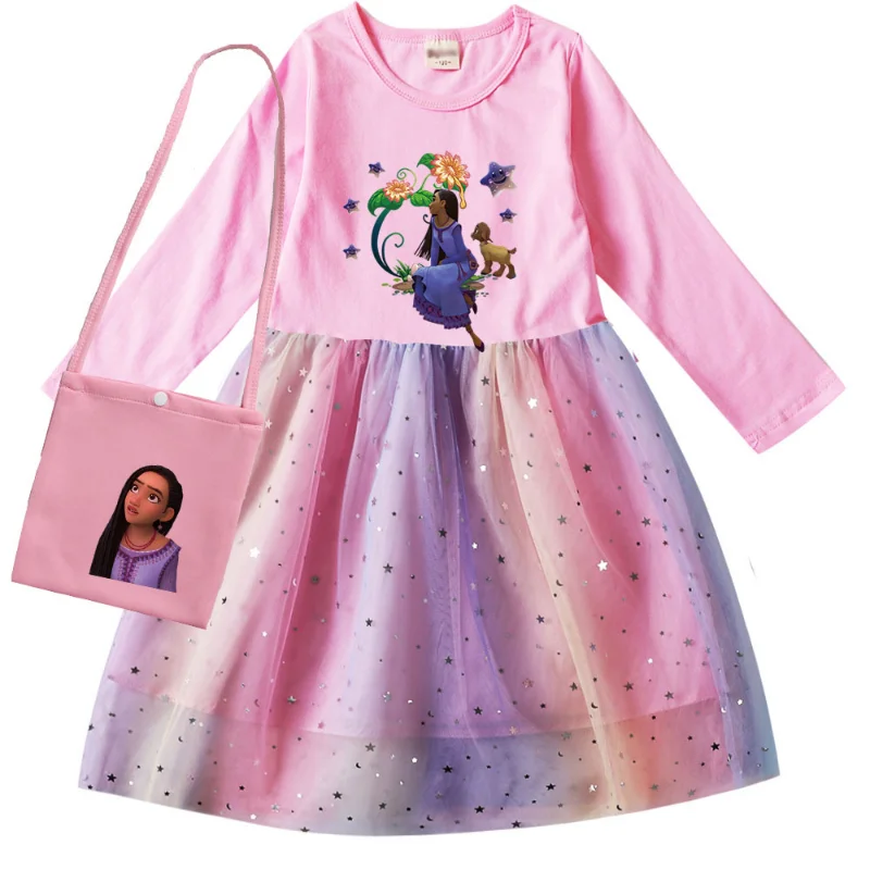 thumbnail image 1 of Disney-vestido de Navidad de la película Wish Asha para niñas, disfraz de princesa para niños pequeños, vestidos de fiesta con bolsa, 1 of 5
