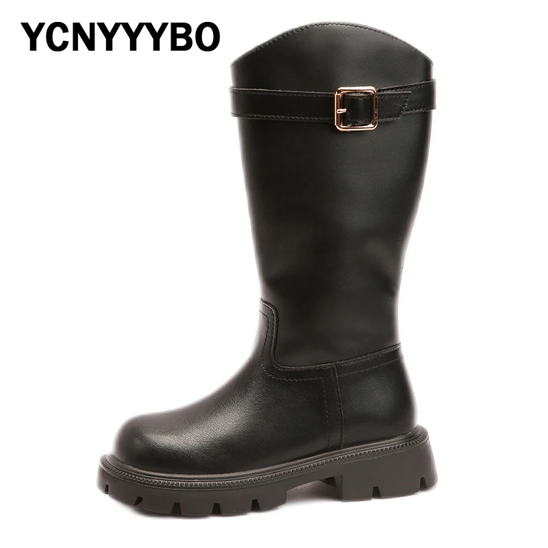 

Autumn New Kids Fashion Boots Children Knee High Boots Baby Girls Black Brand Shoes Riding Boots Leather Shoes Motorcycle Boots