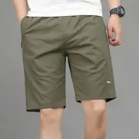 Summer Thin Pure Cotton Trendy Shorts Men Solid Elastic Waist Drawstring Pocket Street Fashion Casual Loose Sports Short Pants 1