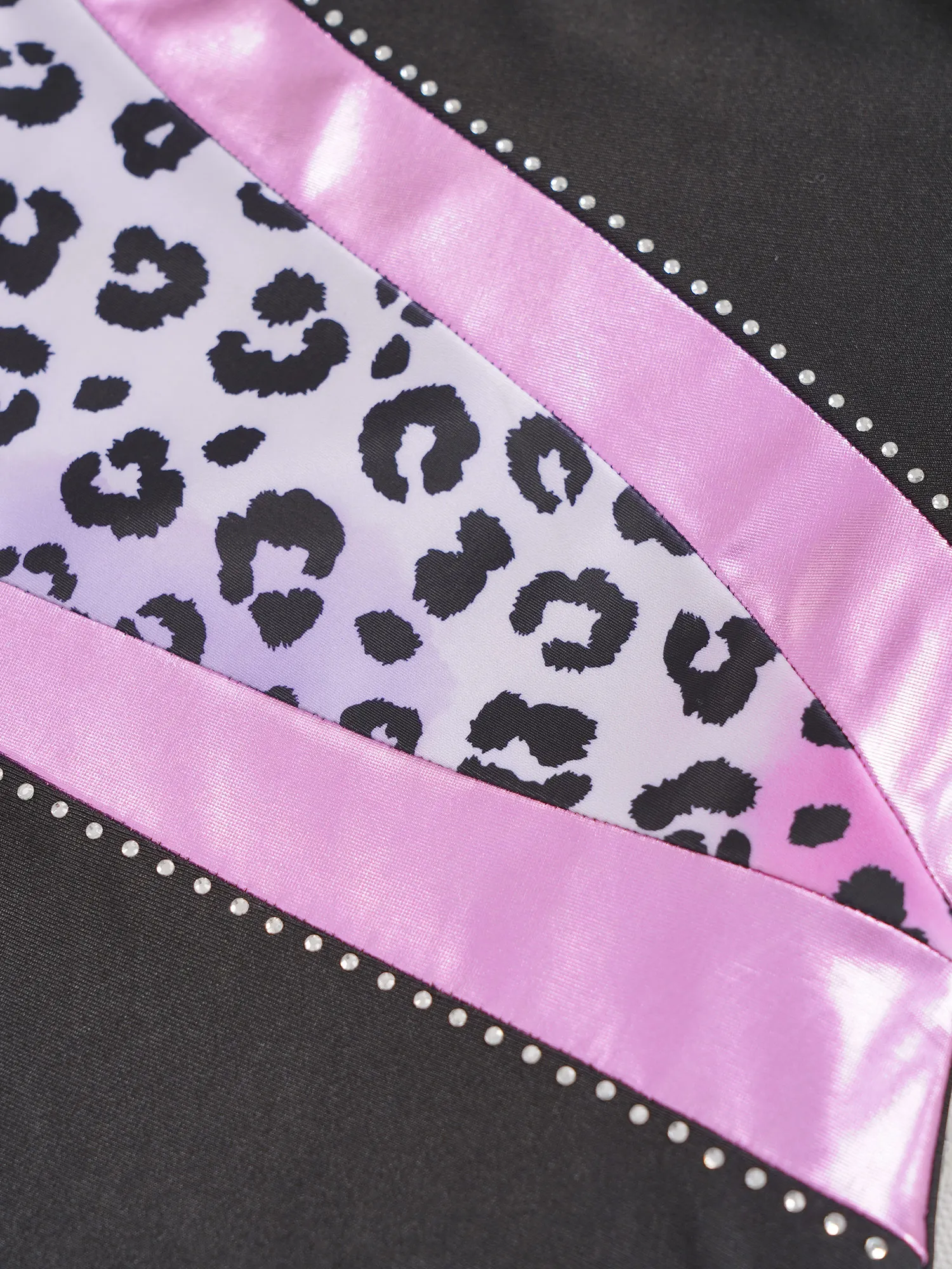 2pcs Summer New Kids Girls Sleeveless Printed Rhinestones Adorned Patchwork Leotard with Metallic Shorts for Dance Gym Sports