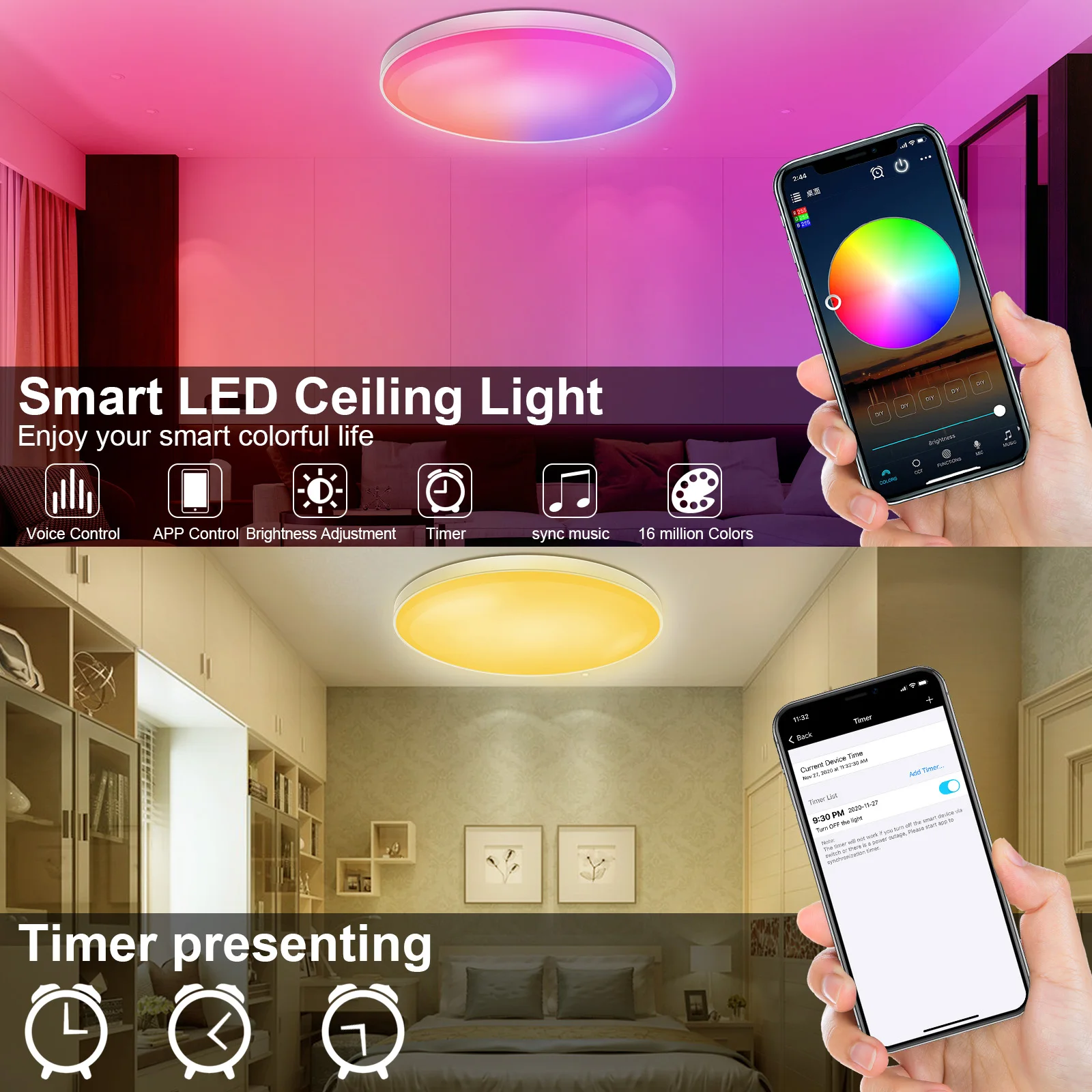 Luz de teto LED RGB 30W App Controle Remoto Luz de teto com Controle Remoto