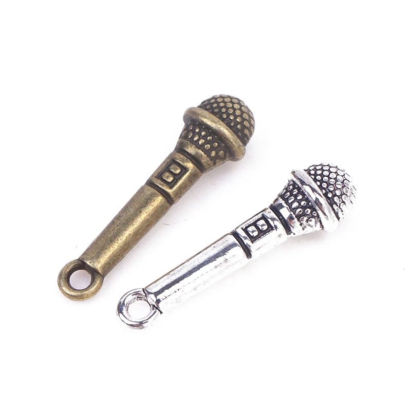 10Pcs Dollhouse Retro Alloy Music Microphone Pendant Simulation Stereo Mic DIY Doll House Decoration Toys Accessories