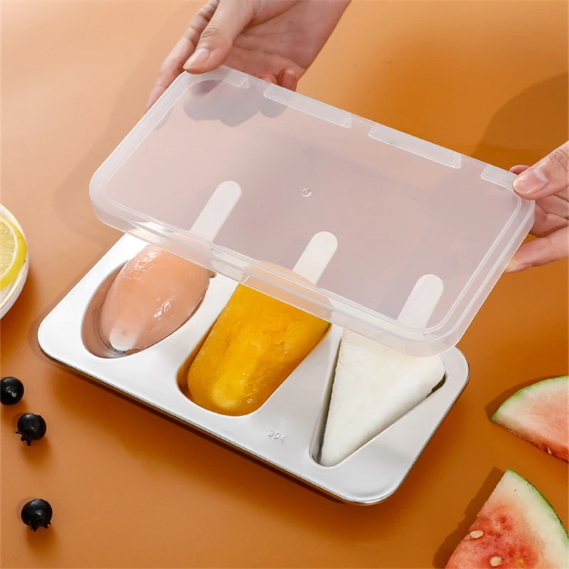 3 Holes Stainless Steel Ice Cream Mold DIY Chocolate Popsicle Moulds Candy Maker Gadgets Kitchen Party Supplies Ice Cube Tray