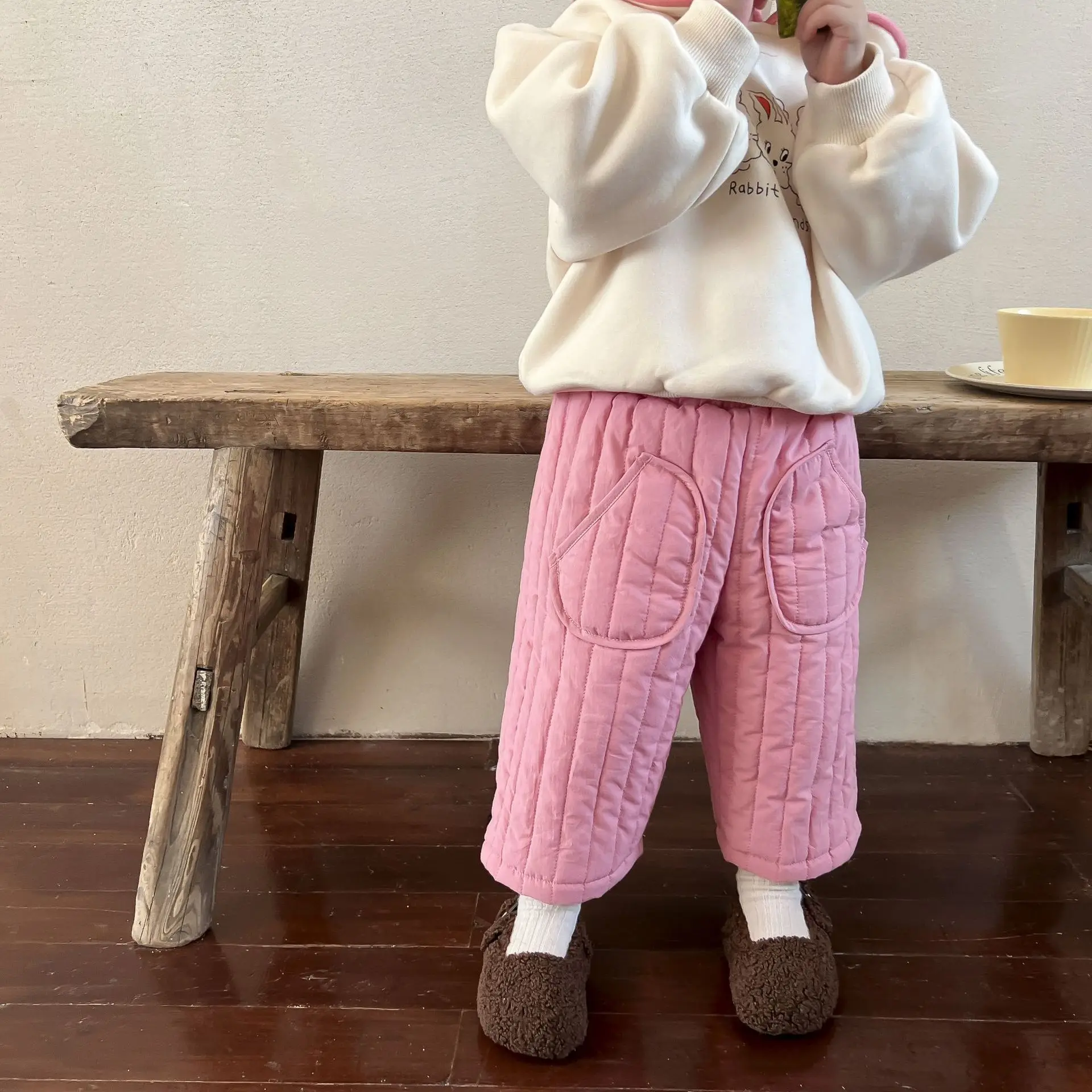 Winter Korea Kids Pants Thicken Toddler Pants Children's Cotton Plush Girls' Solid Color Casual Clothing