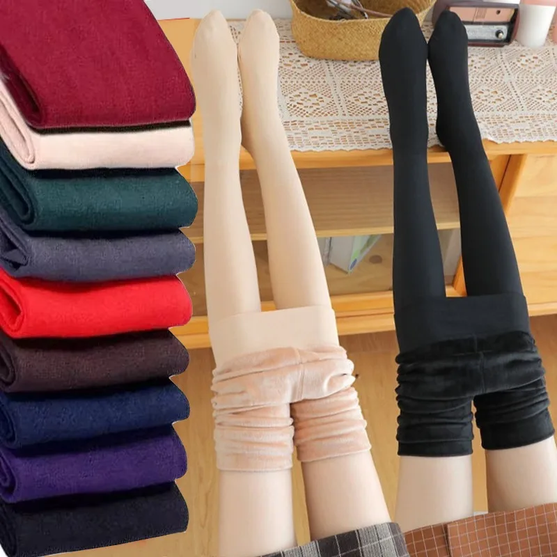 Women Winter Thicken Leggings Warm High Waist Solid Color Velvet for Female Thickened Velvet Pantyhose Stretchy Black Tights