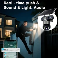 Caméra de sécurité extérieure solaire V380 Pro à triple objectif PTZ, détection humanoïde, audio bidirectionnel, caméra 4G SIM, vision nocturne, suivi automatique, alarme et vision nocturne couleur, caméra étanche IP66, caméra de surveillance 4G alimentée par batterie rechargeable 2