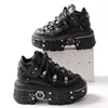 Fashion Women Punk Platform Shoes for Woman's Lace-Up Round Toe Metal Decoration Thin Heels Sneakers Gothic Party Nightclub Shoe 4