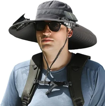 Swim Hat Men Outdoor Wide Brim Sun Hat With Solar Fan Wide Brim Solar Fan Outdoor Fishing Hat Solar USB Charging Desktop Visor 1