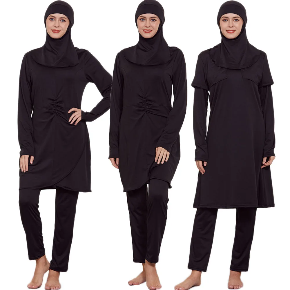 

3pc Modest Muslim Women Swimwear Hijab Tops Pants Conservative Swimsuit Islam Bathing Suit Burkini Swim Costumes Maillot De Bain