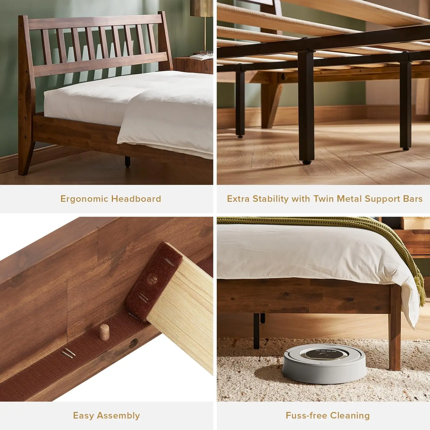 Bed Frame Headboard Mid Century Modern Acacia Solid Wood Platform Bed Frame Wooden Slats No Box Spring Needed