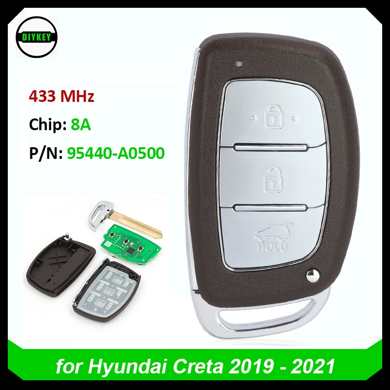 

DIYKEY 3 Buttons 433MHz 8A Chip for Hyundai Creta 2019 2020 2021 Keyless-GO Smart Remote Control Key Fob 95440-A0500