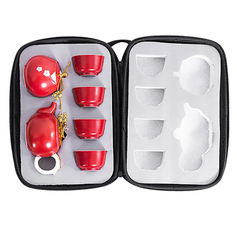 Chinese Tea Gift Set Service, Porcelain Tea Pot, Cups Tray for Bridegroom and Bride Tea Ceremony, Wedding Party Souvenir Suppl