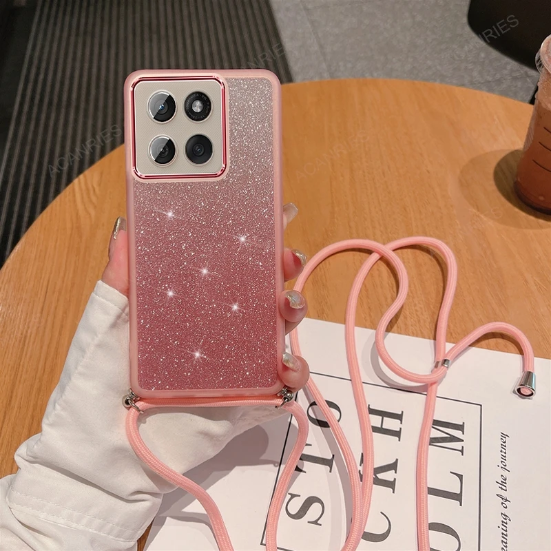 Luxury Crossbody Lanyard Glitter Silicone Case in Candy Color