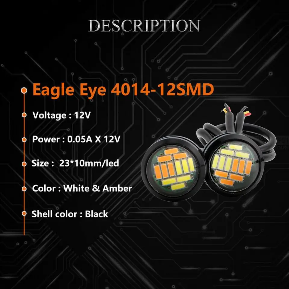 Stark 23mm 4014 LED Eagle Eye Light – Dual Color White/Amber Switchback DRL Lamp, 6-Pack