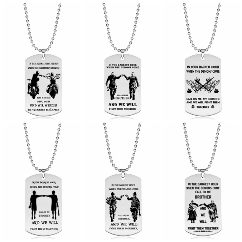 In The Darkest Hour When Demons Come Brothers Dog Tags for Men Stainless Steel Pendant Necklaces