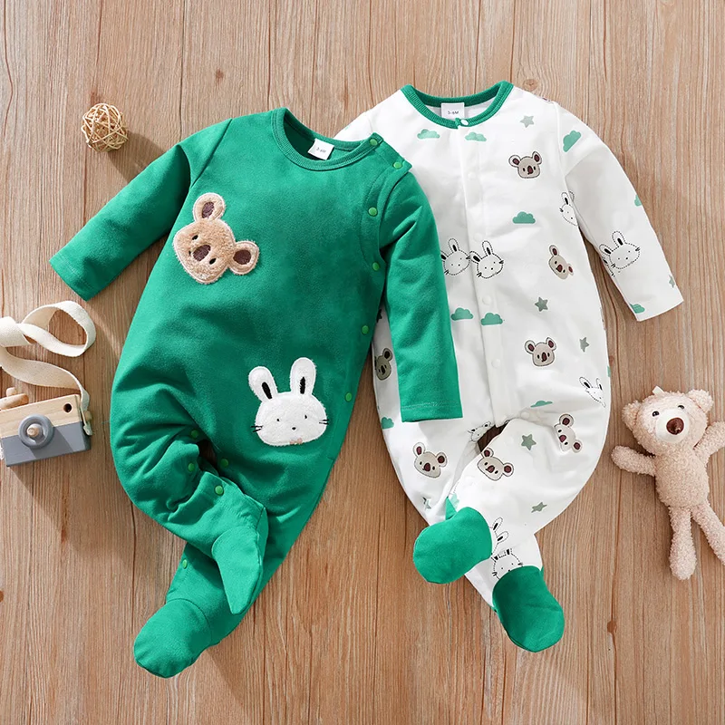 2pcs Infant's Bunny Koala Print 0-24M Bodysuit Spring and Autumn Comfy Long Sleeve Onesie Baby Boy's Clothing As Gift baby jumpsuit