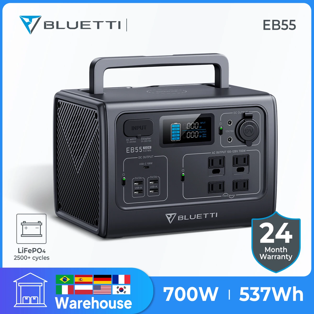 Bluetti Eb55 Centrale Elettrica Portatile 700W Batteria Lifepo4 700W 537Wh Generatore Di Corrente Solare Alimentazione A Batteria Casa Campeggio Emerg