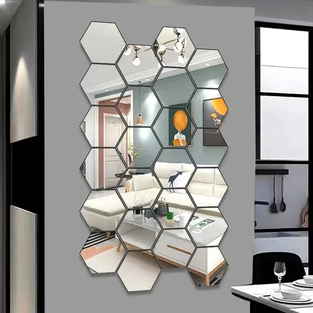 6/12pc Hexagon Mirror Wall Stickers 3D DIY Acrylic Mirror Sticker Self Adhesive Decals Removable Living Room Bathroom Home Decor 2