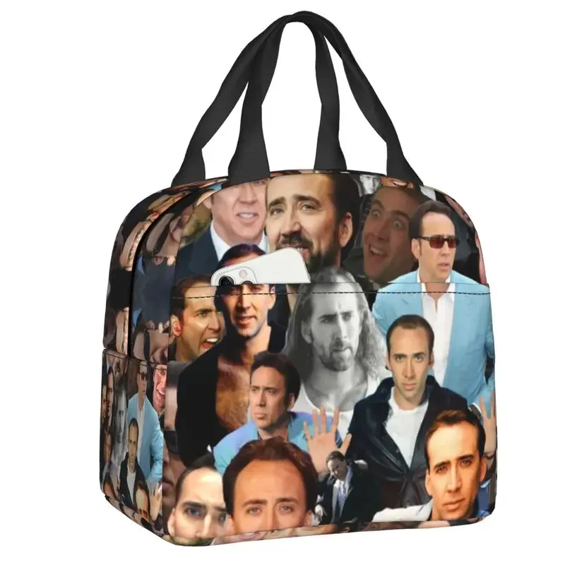 Nicolas Cage Insulated Lunch Tote Bag for Women Funny Meme Portable Cooler Thermal Food Lunch Box Work School Travel