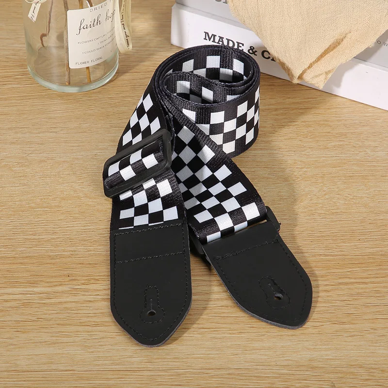 Guitar Strap Folk Guitar Classical Guitar Electric Guitar Bass Universal Strap Leather Head Long Durable Strap With Pattern
