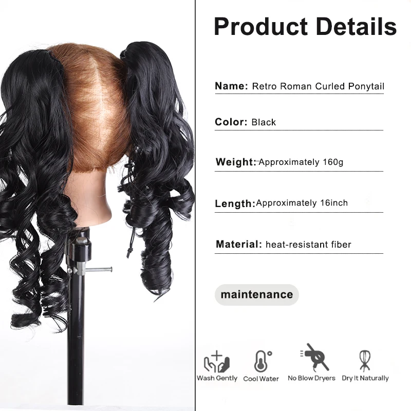 LUPU Lolita Wigs Double Ponytail Wigs Women's Tiger Mouth Hair Clips Doll-Like Roman Curls Sweet and Cute Lolita Wigs