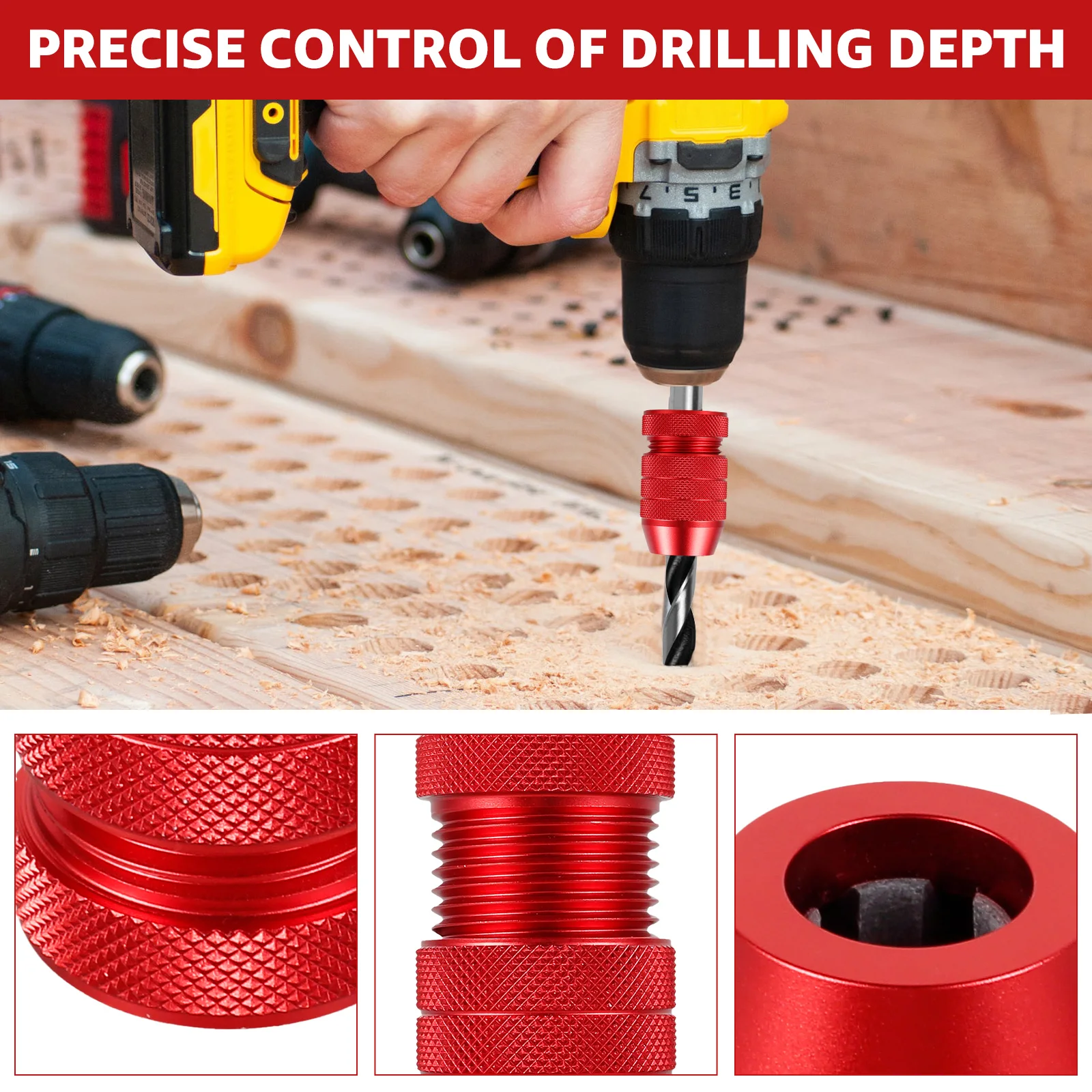 Omninmo Verstelbare Boor Diepte Stop Countersink Boor Diepte Stop Boor Grootte Bereik 5/64-3/16, 15/64-7/16, Aluminium Boor Stop Buitenring met Nylon Binnenring voor Houtbewerking Gereedschap, 2 stks
